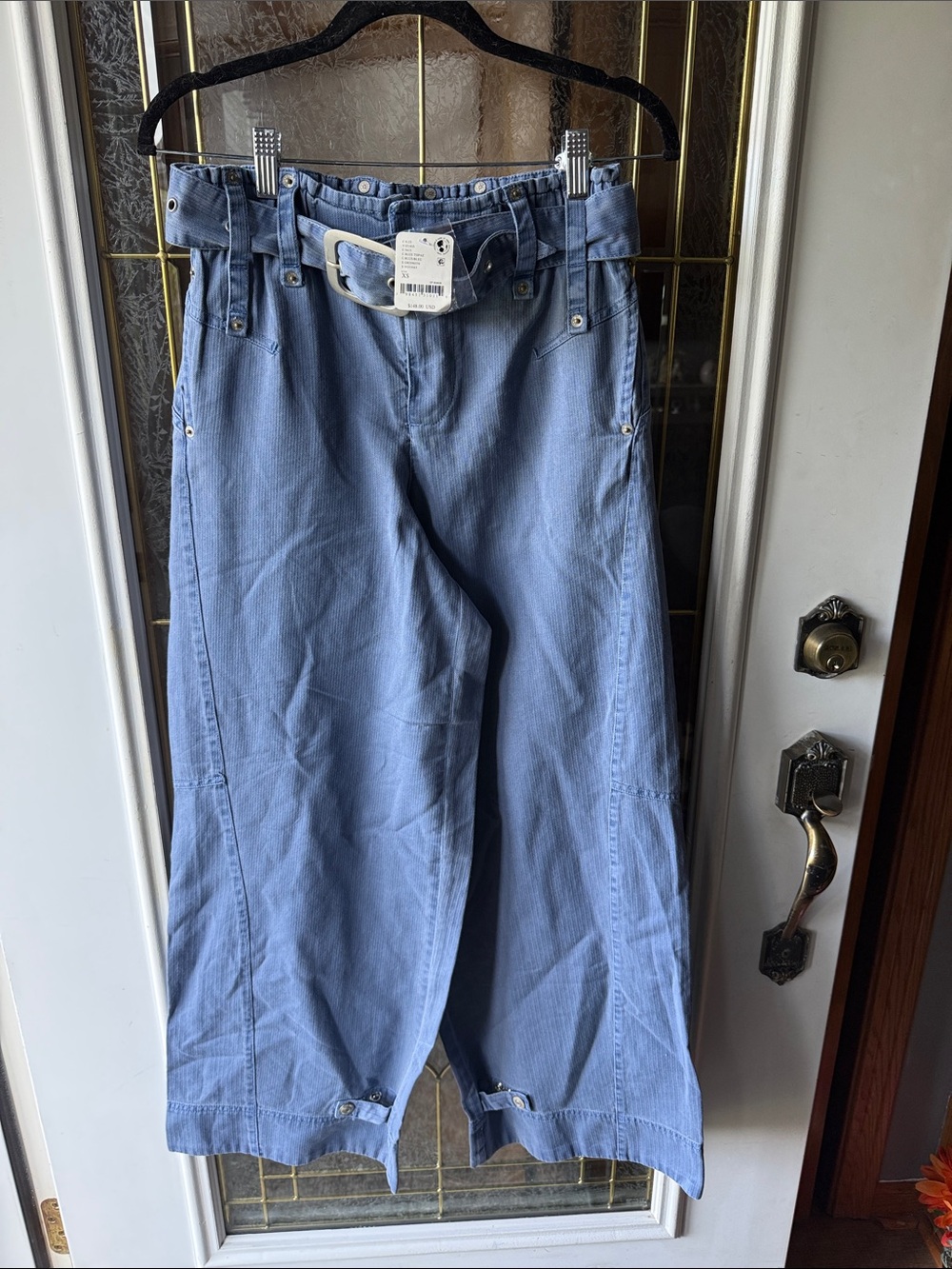 Free People Dusty Blue Boot Cut Flare Pants with Belt